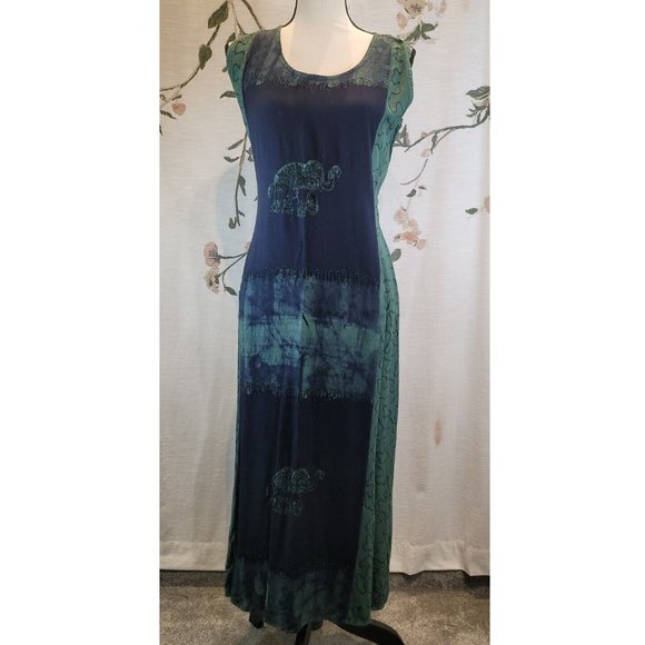 Women's Green Tie-dye & Embroidered Bohemian Elephant Dress One Size - Picture 3 of 10